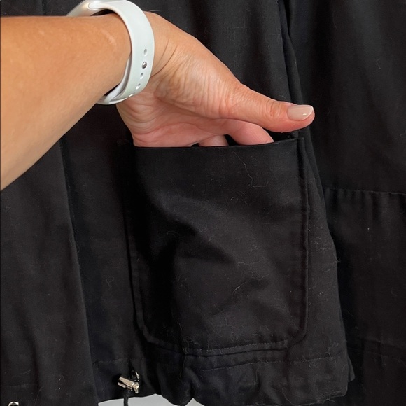 MarlaWynne Black Oversized Cotton Jacket High Collar Pockets Drawstring, Size XS - Picture 6 of 12